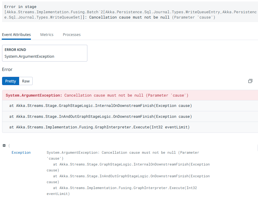 ArgumentException stemming from the cancellation of an Akka.NET stream without a cause