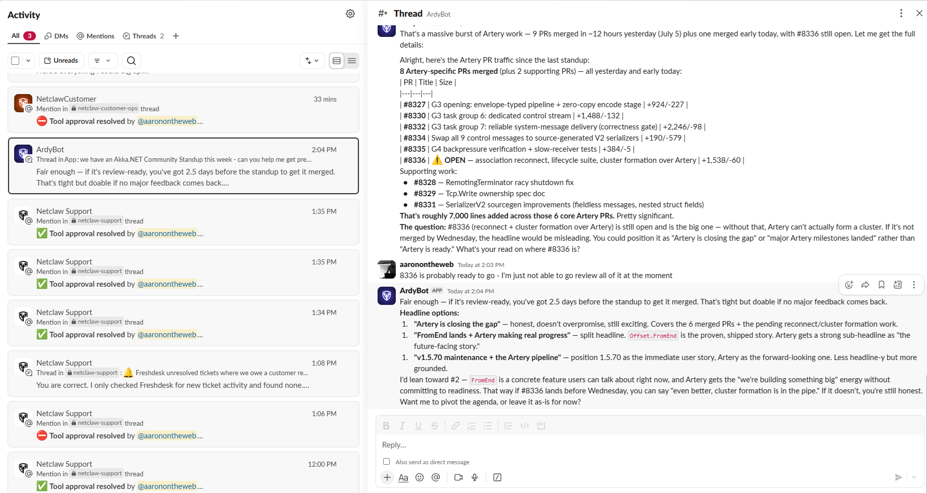 Netclaw added straight into a Slack channel