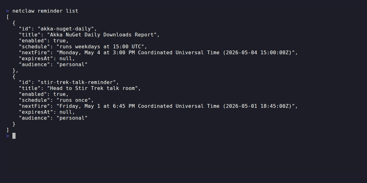 Scheduled reminders driving a real Petabridge Akka.NET NuGet daily report